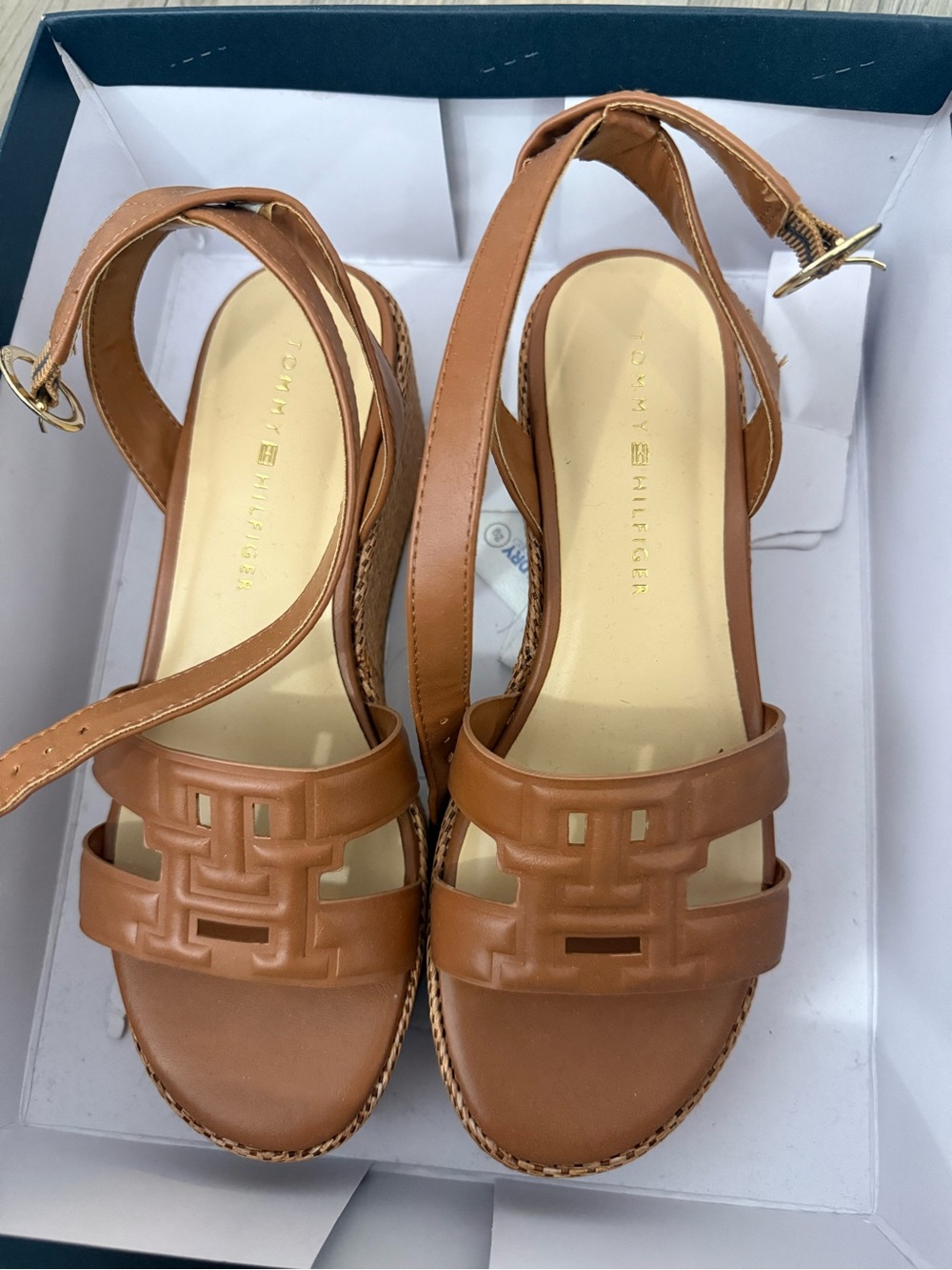 Tommy Hilfiger Women's Cognac Leather Cutout Slingback Sandals